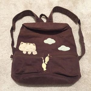 Adorable Rich Chocolate Brown Cat & Fish Backpack